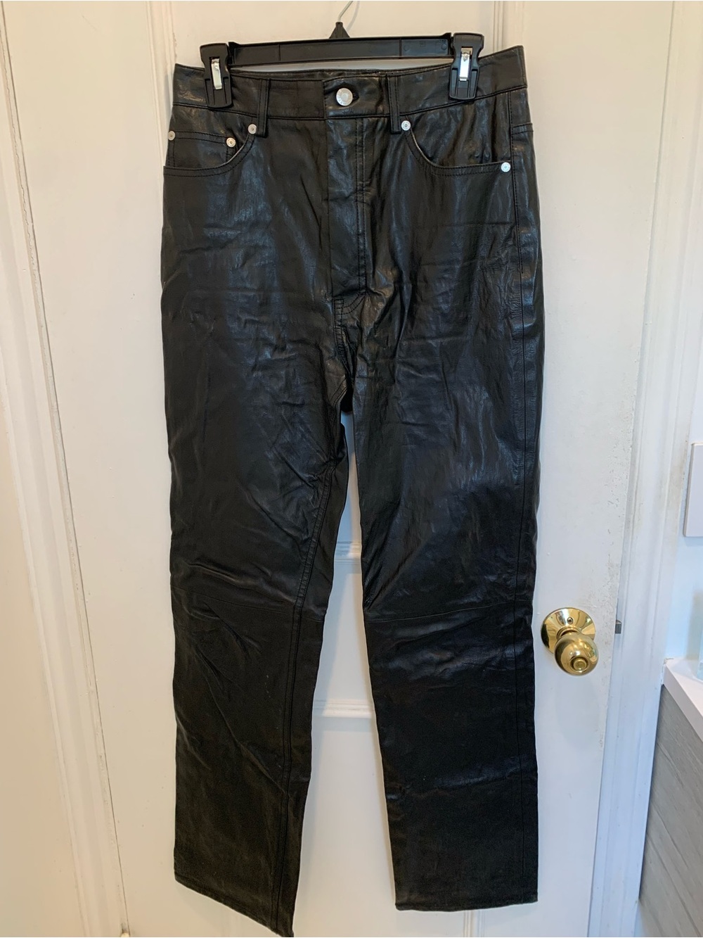 NWT Helmut Lang Crinkled Black Lamb Leather Pants. Size 6